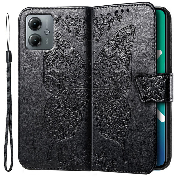 Θήκη με πτερύγιο για Motorola Moto G14, Butterfly, μαύρη