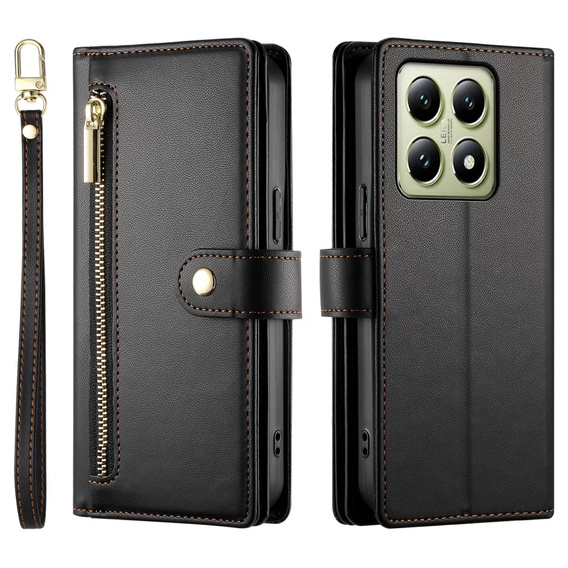 Θήκη με πτερύγιο για Xiaomi 14T, Wallet Zipper Pocket, μαύρη