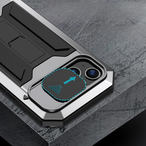 Θήκη για iPhone 14, R-JUST CamShield Slide, θωρακισμένη, ασημένια / μαύρη