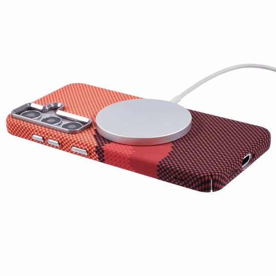 Θήκη για Samsung Galaxy S25, ανθρακονήματα MagSafe, πορτοκαλί