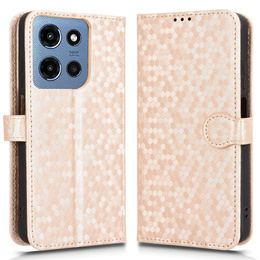 θήκη πτερύγιο για Motorola Moto G86 Power 5G, Wallet Rhombus, χρυσή