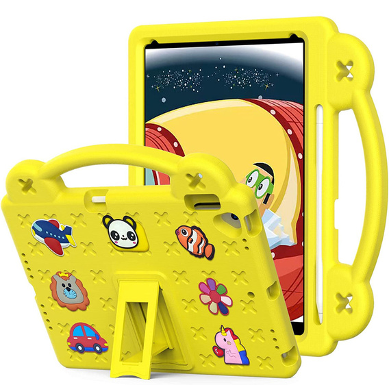 Παιδική θήκη για iPad 10.2" 2021/2020/2019 (9/8/7 gen.) / Air 10.5" 2019 (3 gen.), Cute Patterns, με βάση, κίτρινη