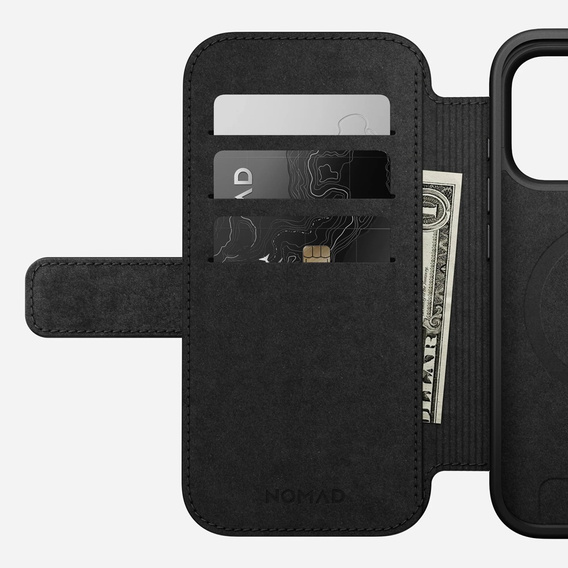 Θήκη Nomad για iPhone 17 Pro, Μοντέρνα δερμάτινη θήκη Folio, μαύρο