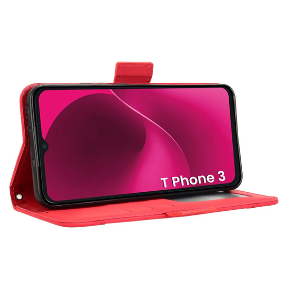 Θήκη με πτερύγιο για T Phone 3 5G, Card Slot, κόκκινη