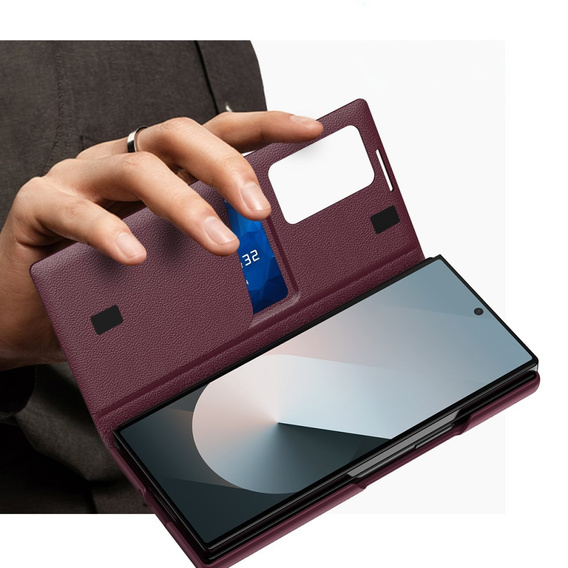 Αναδιπλούμενη θήκη για Samsung Z Fold6 5G, Smart View Wallet, μπορντό