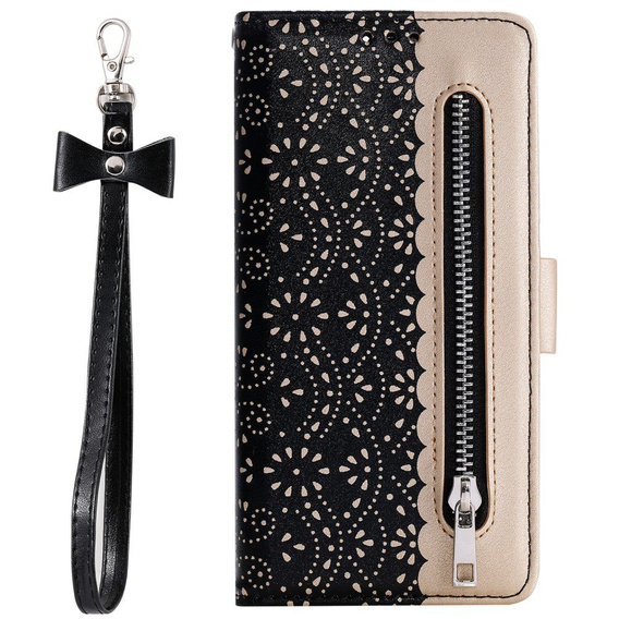 θήκη πτερύγιο για Samsung Galaxy A51 5G, Wallet Pocket Zipper Lace, μαύρη