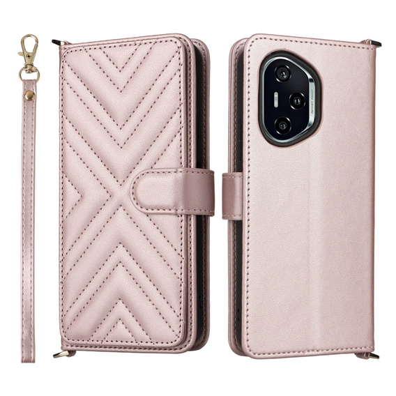 Θήκη με πτερύγιο για Honor 400 5G, Crossbody Leather Wallet, ροζ