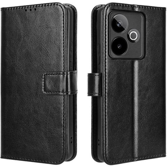 Θήκη με πτερύγιο για Realme GT 7 / 7T, Crazy Horse Wallet, μαύρη