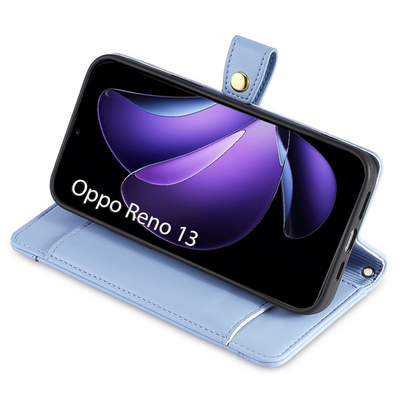 Θήκη με πτερύγιο για Oppo Reno 13, Wallet Zipper Pocket, μπλε