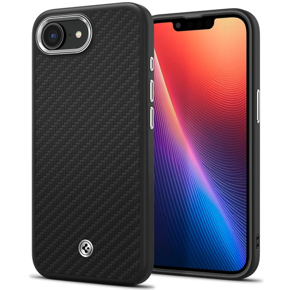  θήκη Spigen για iPhone 16E, Enzo Aramid MagSafe, carbon black + γυαλί 9H tempered glass