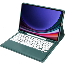 Θήκη + πληκτρολόγιο Samsung Galaxy Tab S9+, Leather Pen Slot, σκούρα πράσινη