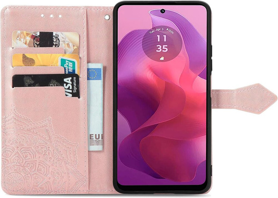 Θήκη με πτερύγιο για Motorola Moto E14, Mandala, ροζ