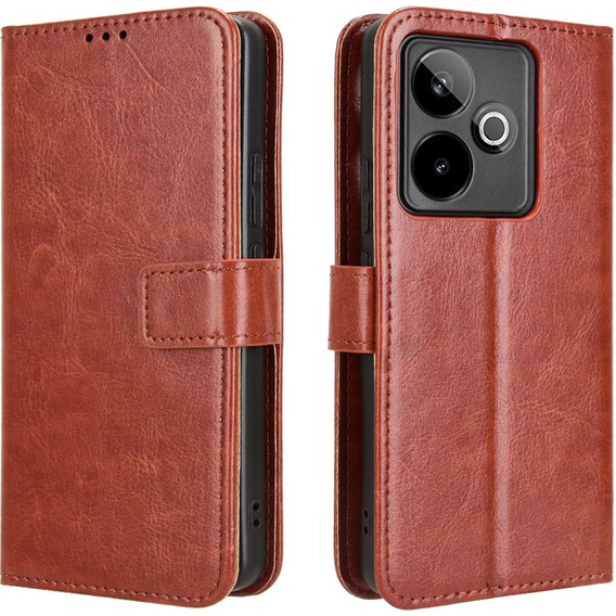 Θήκη με πτερύγιο για Realme GT 7 / 7T, Crazy Horse Wallet, καφέ