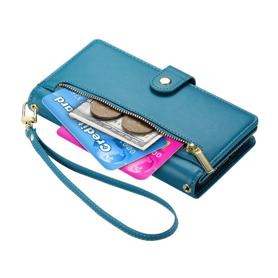 Θήκη με πτερύγιο για Samsung Galaxy S25, Wallet Zipper Pocket, μπλε