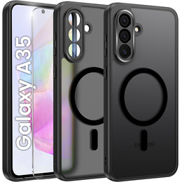Θήκη για Samsung Galaxy A35 4G/5G, για MagSafe, ERBORD Μatt Case, μαύρη + Γυαλί οθόνης