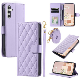 θήκη πτερύγιο για Samsung Galaxy S25 FE, Rhombus Crossbody Leather, μωβ