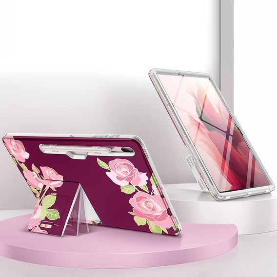 Θήκη για Samsung Galaxy Tab S7 FE, Suritch Full Body Marble, μπορντό