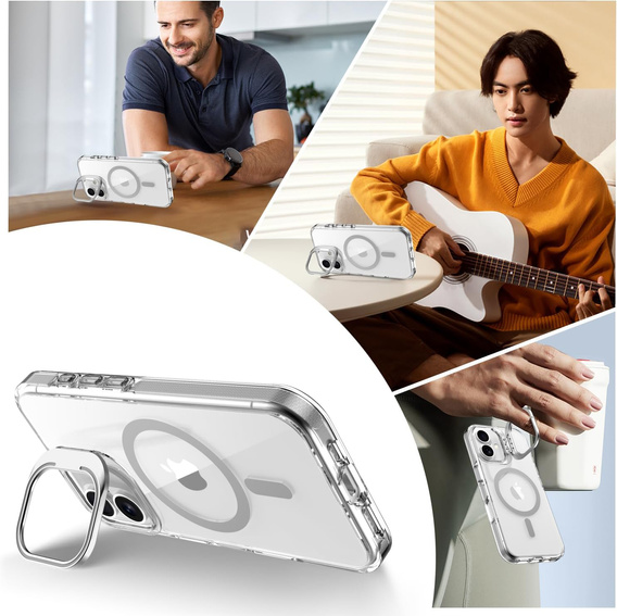 Θήκη για iPhone 17, για MagSafe, με βάση, διάφανη με γκρι ένθετα