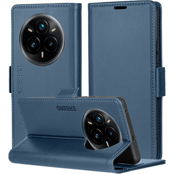 Θήκη για Realme 14 Pro+ 5G, ERBORD Glossy Litchi, πορτοφόλι με πτερύγιο, μπλε