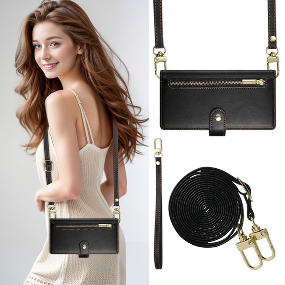 Θήκη με πτερύγιο για Samsung Galaxy S25, Wallet Zipper Pocket, μαύρη
