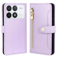 Θήκη με πτερύγιο για Xiaomi Poco F6 Pro, Wallet Zipper Pocket, μωβ