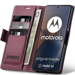 Θήκη για Motorola Edge 60 / 60 Fusion, ERBORD Glossy Litchi, πορτοφόλι με πτερύγιο, κόκκινη