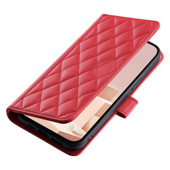 θήκη πτερύγιο για iPhone 16 Plus, Rhombus Crossbody Leather, κόκκινη