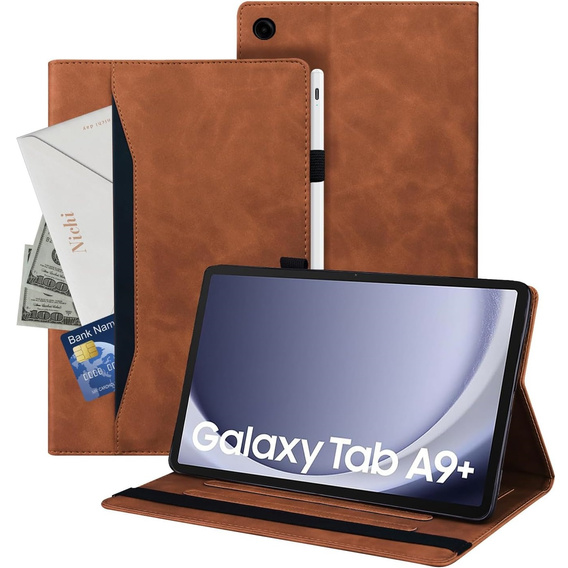 θήκη για Samsung Galaxy Tab A9+, Classic, με υποδοχή γραφίδας, καφέ