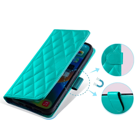 θήκη πτερύγιο για Samsung Galaxy A16, Rhombus Crossbody Leather, πράσινη