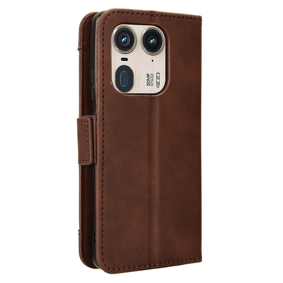 Θήκη με πτερύγιο για Motorola Edge 50 Ultra, Card Slot, καφέ