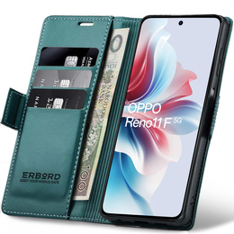 Θήκη για Oppo Reno 11F, ERBORD Glossy Litchi, πορτοφόλι με πτερύγιο, πράσινη