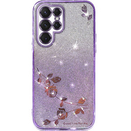 Θήκη για Samsung Galaxy S23 Ultra, Glitter Flower, μωβ