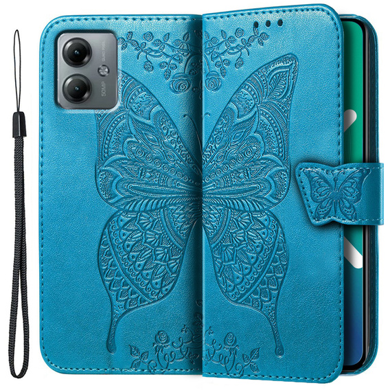Θήκη με πτερύγιο για Motorola Moto G14, Butterfly, μπλε