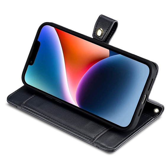 Θήκη με πτερύγιο για iPhone 15, Wallet Zipper Pocket, μαύρη