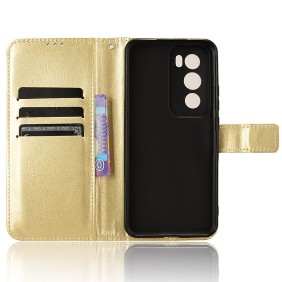Θήκη με πτερύγιο για Oppo Reno 12, Crazy Horse Wallet, χρυσή