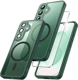 Θήκη για Samsung Galaxy S25, για MagSafe, ERBORD Μatt Case, πράσινη + Γυαλί οθόνης