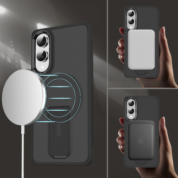 Θήκη για Samsung Galaxy S25 Edge, Kickstand Matt Case, για MagSafe, μαύρη