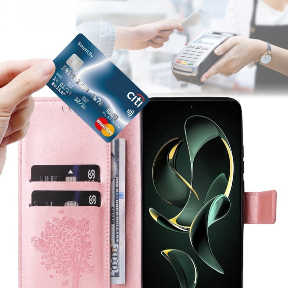 Θήκη με πτερύγιο για Xiaomi 13T / 13T Pro, δέντρο, ροζ rose gold