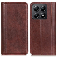 Θήκη για Xiaomi 14T, Wallet Litchi Leather, καφέ