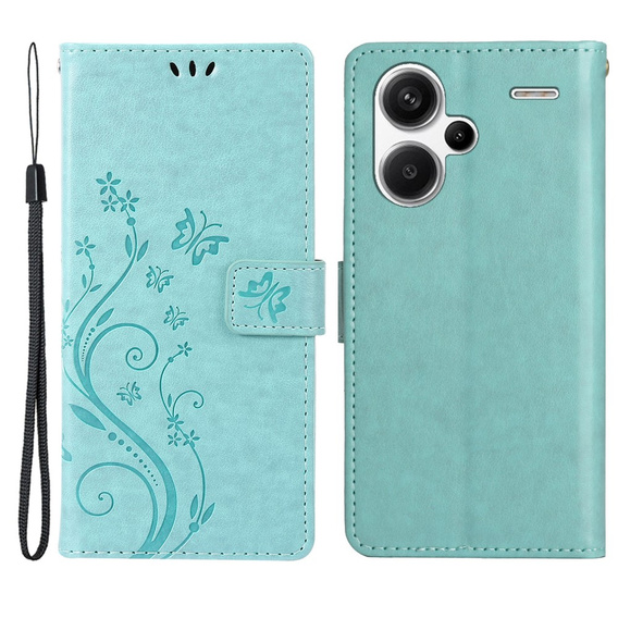 Θήκη με πτερύγιο για Xiaomi Redmi Note 13 Pro+, Butterfly, γαλάζια