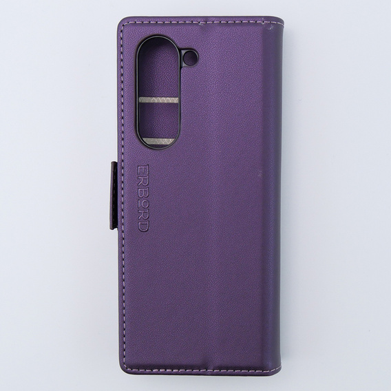 Θήκη για Samsung Galaxy Z Fold 5 5G, ERBORD Glossy Litchi, πορτοφόλι με πτερύγιο, μωβ