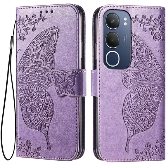 Θήκη με πτερύγιο για Vivo Y19s, Butterfly, μωβ