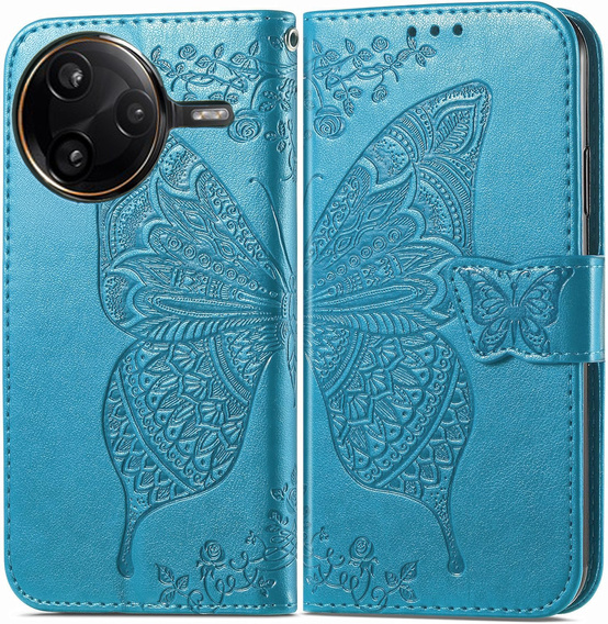 Θήκη με πτερύγιο για Xiaomi Poco F7 Pro, Butterfly, μπλε