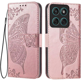 Θήκη με πτερύγιο για Motorola Moto G86 5G, Butterfly, ροζ rose gold