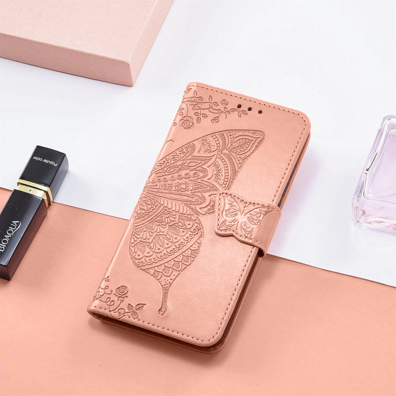 Θήκη με πτερύγιο για Xiaomi Poco F7 Ultra, Butterfly, ροζ rose gold