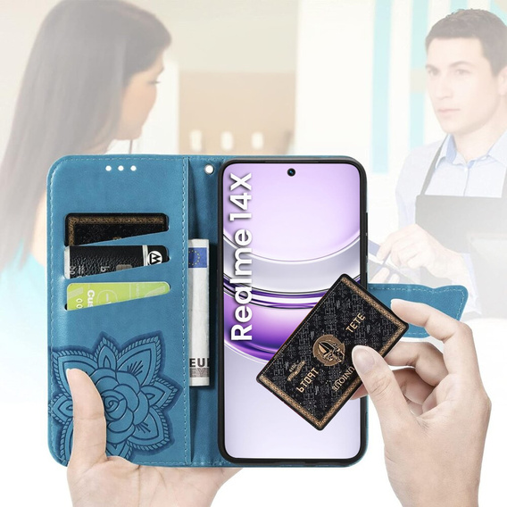 Θήκη με πτερύγιο για Realme 14X / Realme C75, Butterfly, μπλε