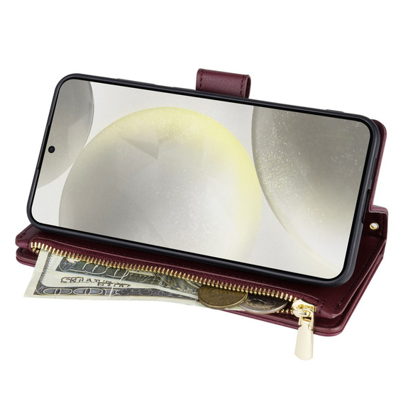θήκη πτερύγιο για Samsung Galaxy S25 Edge, Rhombus Crossbody Leather, μπορντό
