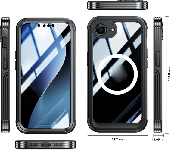 Θήκη για iPhone 16E, Shockproof, με γυαλί, για MagSafe, μαύρη