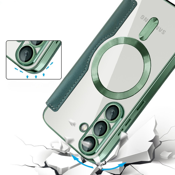 Θήκη με πτερύγιο για Samsung Galaxy S25, RFID Wallet MagSafe CamShield, πράσινη