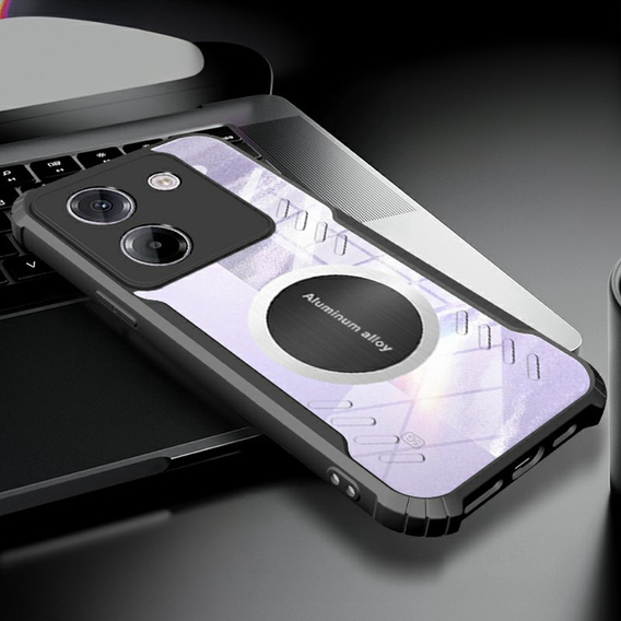 Θήκη για Xiaomi Poco M7 Pro 5G, με μαγνητική πλάκα, διαφανής / μαύρη